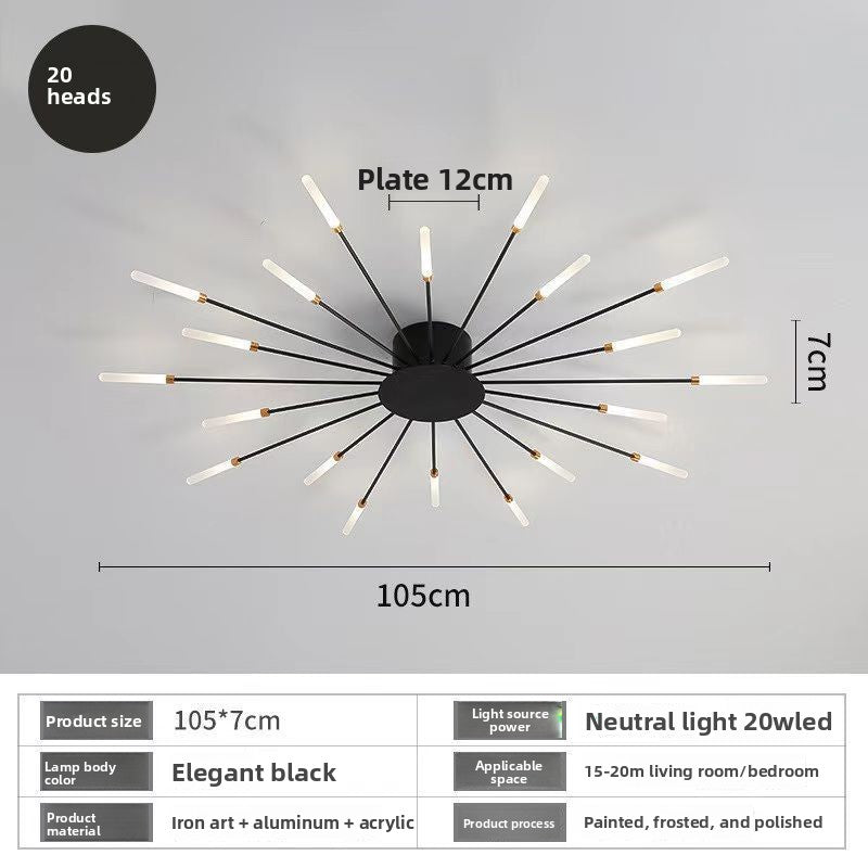 Flush Ceiling Light | Modern Sputnik LED Ceiling Lamp for Living Room, Bedroom & Hallway | Black or Gold, 12, 18 or 20 Lights, Neutral or Dimmable