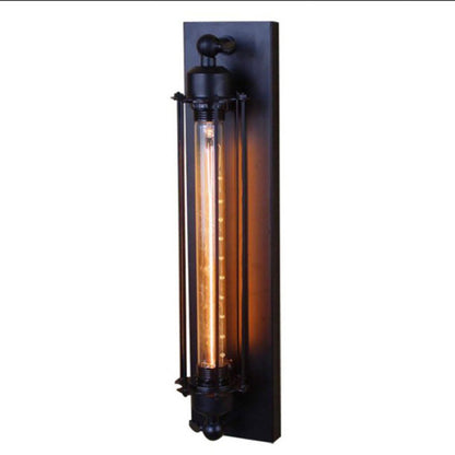 Industrial Wall Light | Vintage Iron Wall Lamp for Covered Porch, Hallway, Kitchen & Bar | Retro E27 Edison Sconce, Black, with or without Bulb