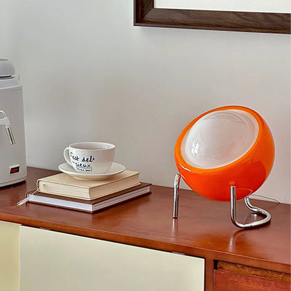 Table Lamp | Retro Orange Glass Globe Desk Lamp for Bedroom, Bedside & Study | Chrome Wire Stand, USB Powered, 3-Colour Dimmable LED