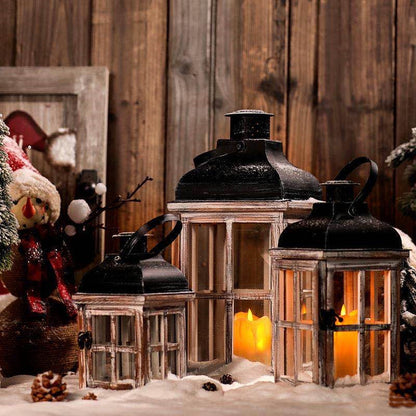Rustic Wooden Lantern with Glass Panes for Garden, Doorstep, Mantelpiece & Windowsill – photo 3