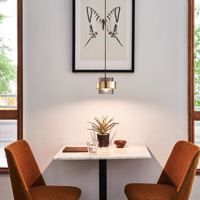 Smoked glass and gold band pendant light – product detail 5