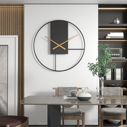 Wall Clock | Large Silent Non-Ticking Metal Clock for Living Room, Kitchen, Bedroom & Office | Minimalist Black & Gold, 40cm or 50cm, Battery