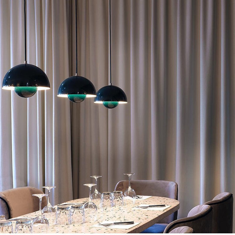 Pendant Light | Nordic Dome Ceiling Lamp for Kitchen Island, Dining Table & Bedside | Metal Bud Shade, Black, White, Grey, Green, Pink or Blue, 23cm
