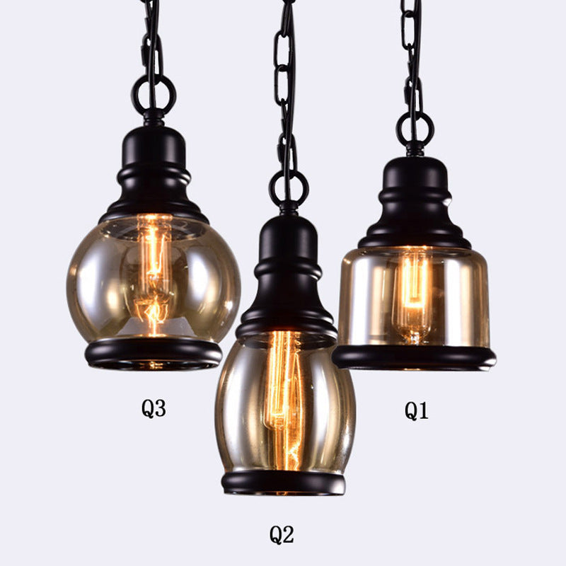 Amber glass industrial pendant light – product detail 1