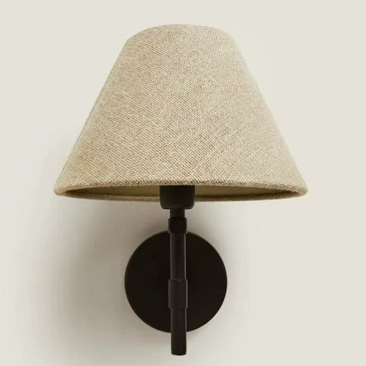 Wall Light | Linen Coolie Shade Sconce with Black Arm for Bedside, Hallway & Living Room | Beige or White Fabric, Warm White LED, 21cm