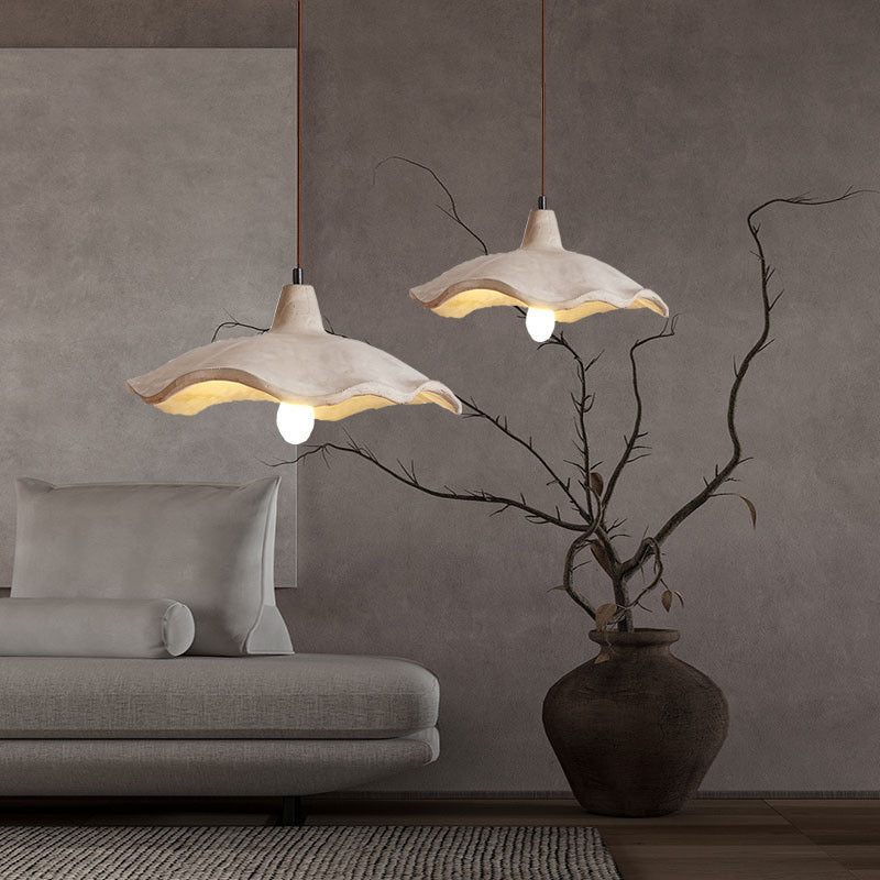 Pendant Light | Wabi Sabi Cement Lotus Leaf Lamp for Dining Room, Kitchen Island & Bedroom | Cream Concrete Look, Wavy Shade, E27, 25cm or 42cm