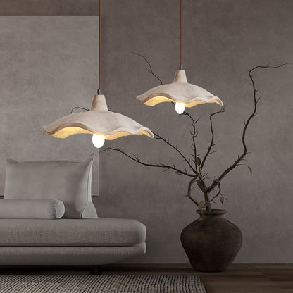 Pendant Light | Wabi Sabi Cement Lotus Leaf Lamp for Dining Room, Kitchen Island & Bedroom | Cream Concrete Look, Wavy Shade, E27, 25cm or 42cm