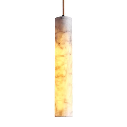 Pendant Light | Marble Cylinder Bedside Ceiling Lamp for Bedroom, Hallway & Dining | Natural Stone Tube Shade, Copper or Black Iron, 6x25cm, E27 Bulb Included