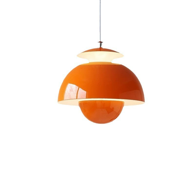 Pendant Light | Bauhaus Metal Bud Lamp for Dining Table, Kitchen & Bedroom | Mid-Century Retro, Black, White, Orange or Green, 3-Colour LED, 25cm