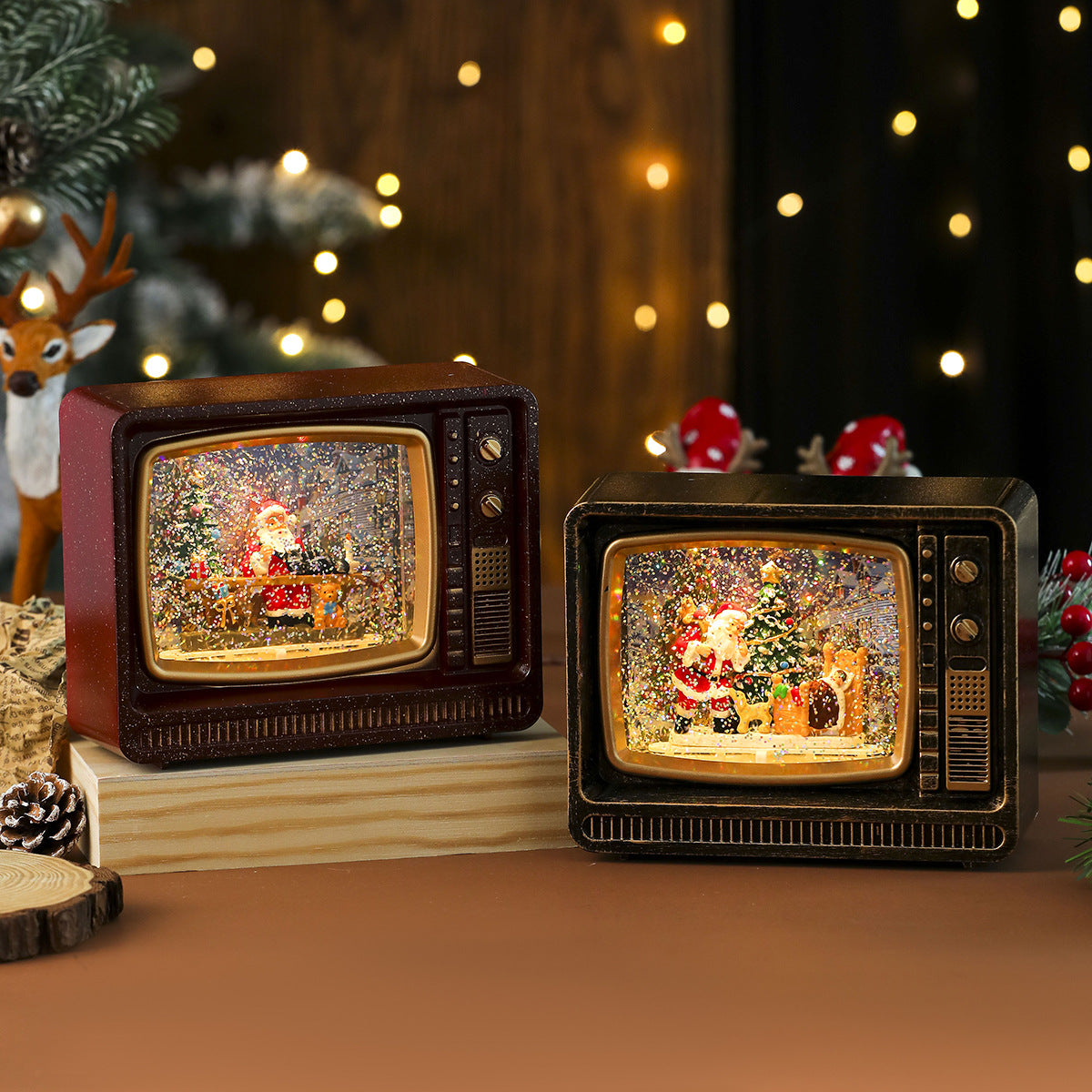 Musical Christmas Snowfall TV Lantern with Lights for Mantelpiece, Table & Windowsill – photo 4
