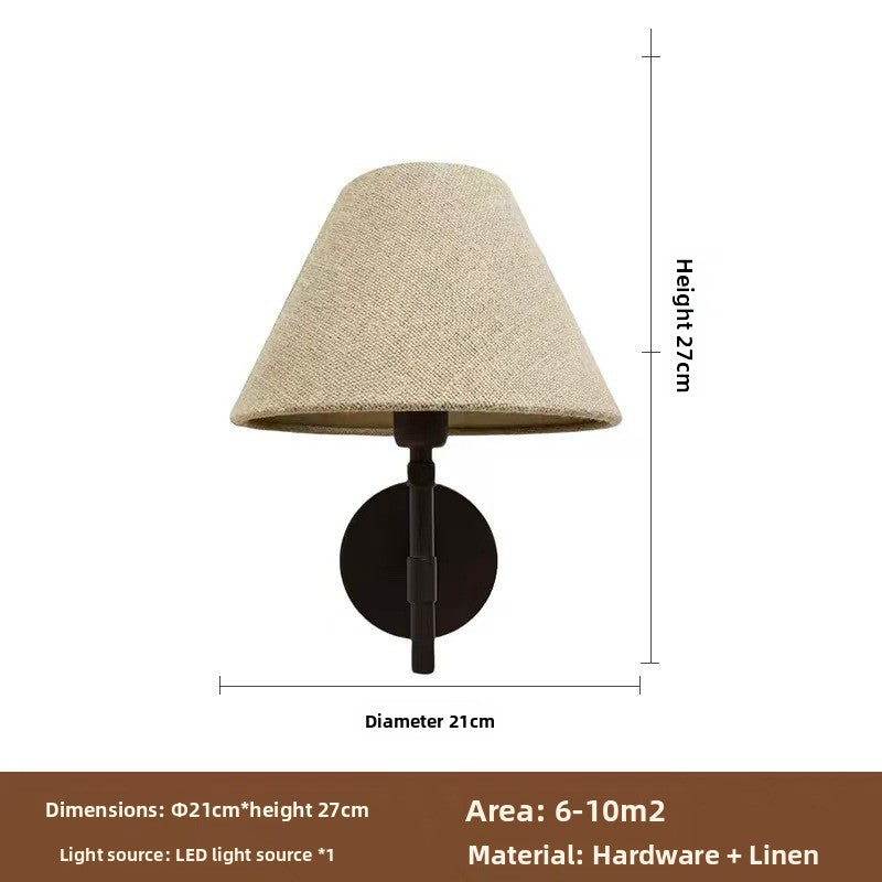 Wall Light | Linen Coolie Shade Sconce with Black Arm for Bedside, Hallway & Living Room | Beige or White Fabric, Warm White LED, 21cm