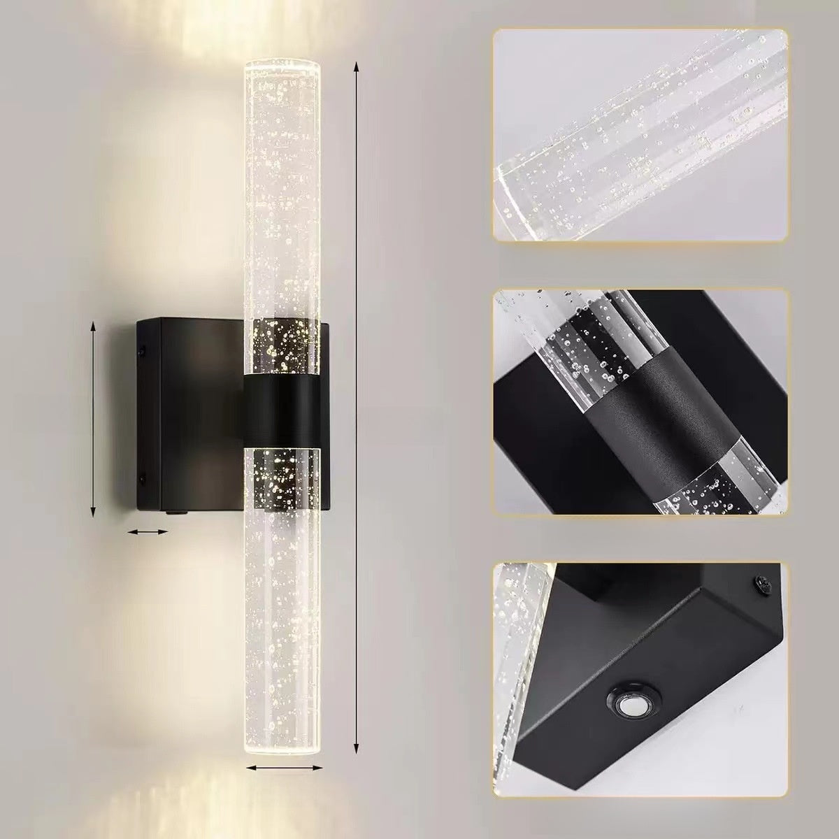 Battery Operated Wall Light | Rechargeable Crystal-Effect Lamp for Bedroom & Hallway | No Wiring, Touch & Remote, 3 Shapes, Black or Gold