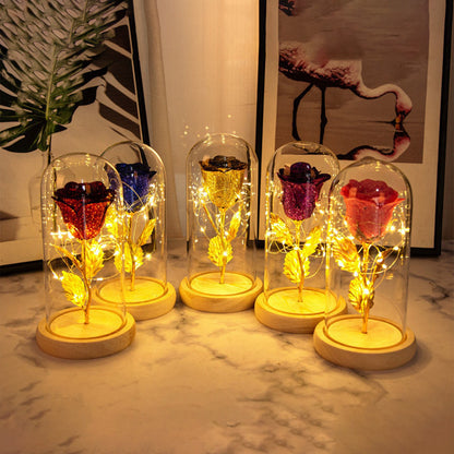 Preserved rose LED night light glass dome romantic gift