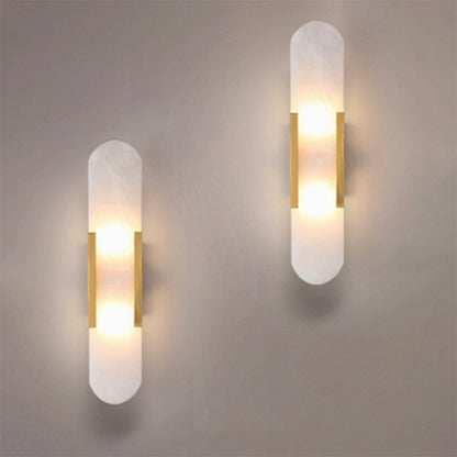 Wall Light | LED Capsule Wall Lamp for Bedside, Living Room, Hallway & TV Wall | Stone-Effect Resin Shade, Black or Gold, 30cm or 50cm, Warm White
