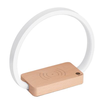 Night Light with Wireless Charger | Touch Bedside Lamp with Phone Charging Pad for Bedroom & Desk | USB Powered, Warm White, Bamboo & White Arch