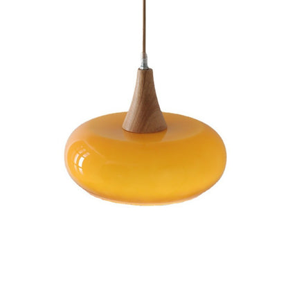 Nordic glass and wood pendant light – Amber shade, product view