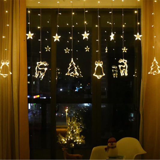 Reindeer, Star & Bell LED Curtain Lights for Bedroom, Living Room & Party Decor