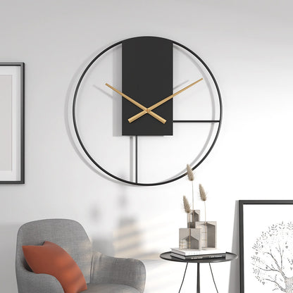 Wall Clock | Large Silent Non-Ticking Metal Clock for Living Room, Kitchen, Bedroom & Office | Minimalist Black & Gold, 40cm or 50cm, Battery