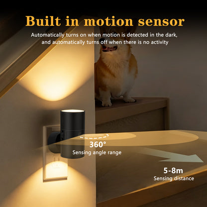 Plug-In Night Light | Motion Sensor LED Wall Light for Hallway, Landing, Bedroom & Nursery | Warm White, Black or White, Single or Twin Pack, UK Plug