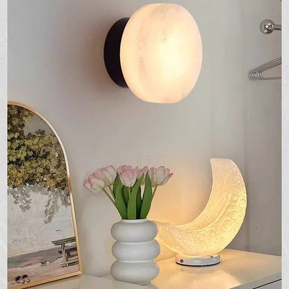 Wall Light | Natural Marble Dome Sconce for Bedside, Hallway & Landing | Black Base, Soft Glow, 3 Light Colours, G9 LED, 13.8cm