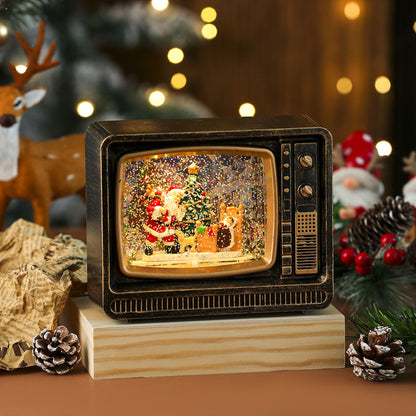 Musical Christmas Snowfall TV Lantern – Bronze, Father Christmas
