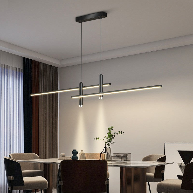 Dining Room Pendant Light | Modern Nordic LED Chandelier for Dining Table, Kitchen & Bar | 90cm Black or Gold Linear Bar, 26W Warm White or 3-Colour
