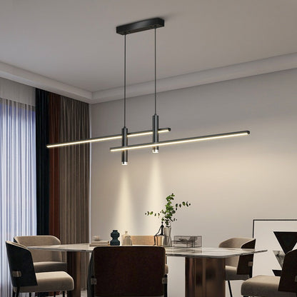 Dining Room Pendant Light | Modern Nordic LED Chandelier for Dining Table, Kitchen & Bar | 90cm Black or Gold Linear Bar, 26W Warm White or 3-Colour
