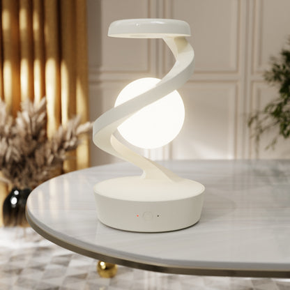 Floating Desk Lamp with Wireless Charger | Spiral RGB Night Light for Bedside, Desk & Gaming Setup | USB Powered, 5W Charging Pad, White or Grey, 22cm