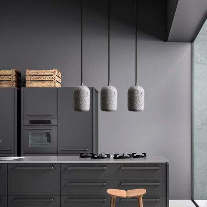 Pendant Light | Concrete Cylinder Mini Pendant for Kitchen Island, Breakfast Bar & Bedside | Speckled Cement Shade, LED Included, 10cm