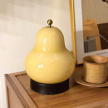 Rechargeable Table Lamp | Pear-Shaped Glass Bedside Lamp for Bedroom, Shelf & Living Room | Cordless Touch Dimming LED, Cream or Milky White