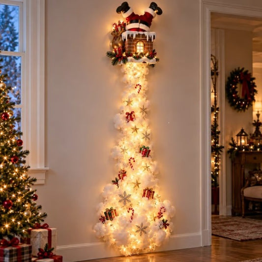 LED Magic Trail Christmas wall light – Santa chimney design, lit on a hallway wall