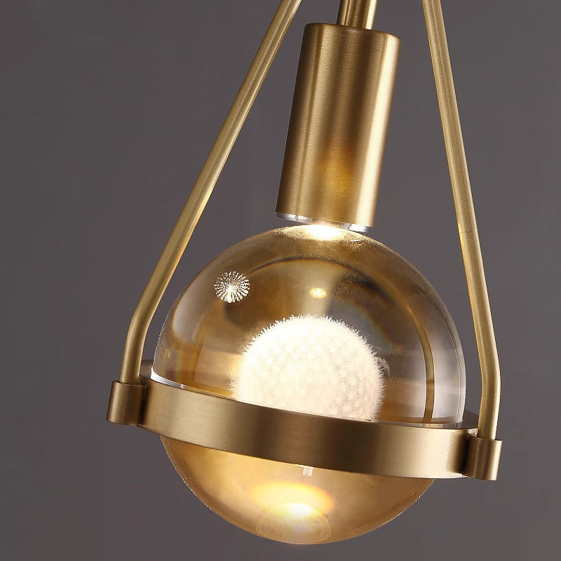 Pendant Light | Crystal Teardrop Mini Pendant with Brass Frame for Kitchen Island, Stairwell & Bedside | GU10 LED Included, 13cm