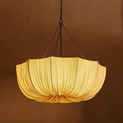 Pendant Light | Pleated Fabric Lotus Ceiling Lamp for Dining Room, Bedroom, Living Room & Hallway | Japanese Cloth Shade, Warm White LED, 40cm