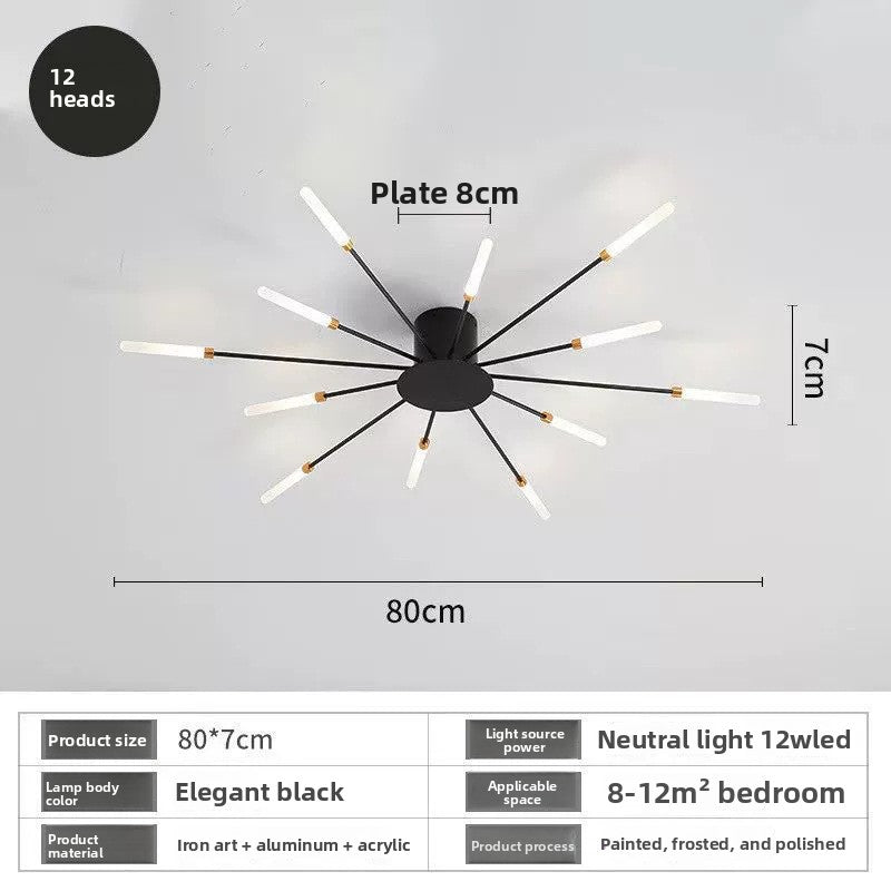 Flush Ceiling Light | Modern Sputnik LED Ceiling Lamp for Living Room, Bedroom & Hallway | Black or Gold, 12, 18 or 20 Lights, Neutral or Dimmable
