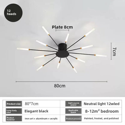 Flush Ceiling Light | Modern Sputnik LED Ceiling Lamp for Living Room, Bedroom & Hallway | Black or Gold, 12, 18 or 20 Lights, Neutral or Dimmable