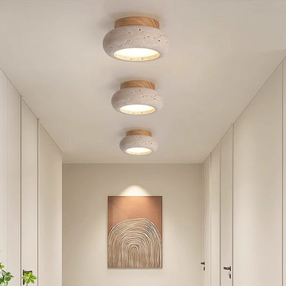 Travertine and wood flush ceiling light – product detail 1