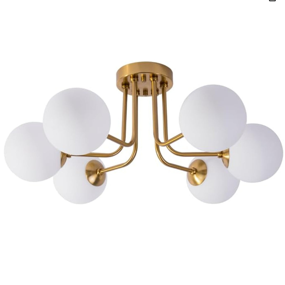 Ceiling Light | Glass Globe Semi Flush Chandelier for Living Room, Bedroom & Dining Room | Black or Gold, 3 or 6 Opal Balls, Warm or 3-Colour LED