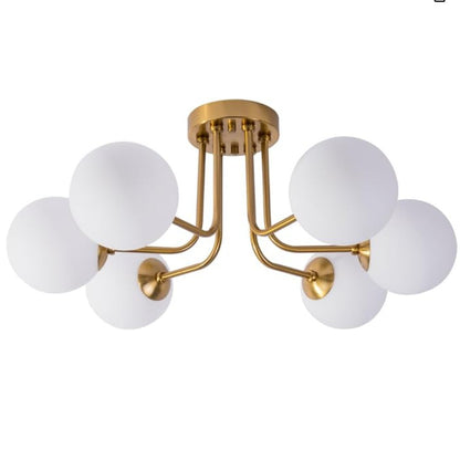Ceiling Light | Glass Globe Semi Flush Chandelier for Living Room, Bedroom & Dining Room | Black or Gold, 3 or 6 Opal Balls, Warm or 3-Colour LED