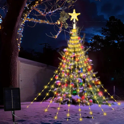 Star waterfall outdoor Christmas tree lights – multicolour at night