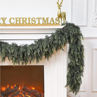 Pre-Lit Artificial Cedar Garland with Warm White LED Lights for Fireplace, Mantelpiece, Staircase & Front Door