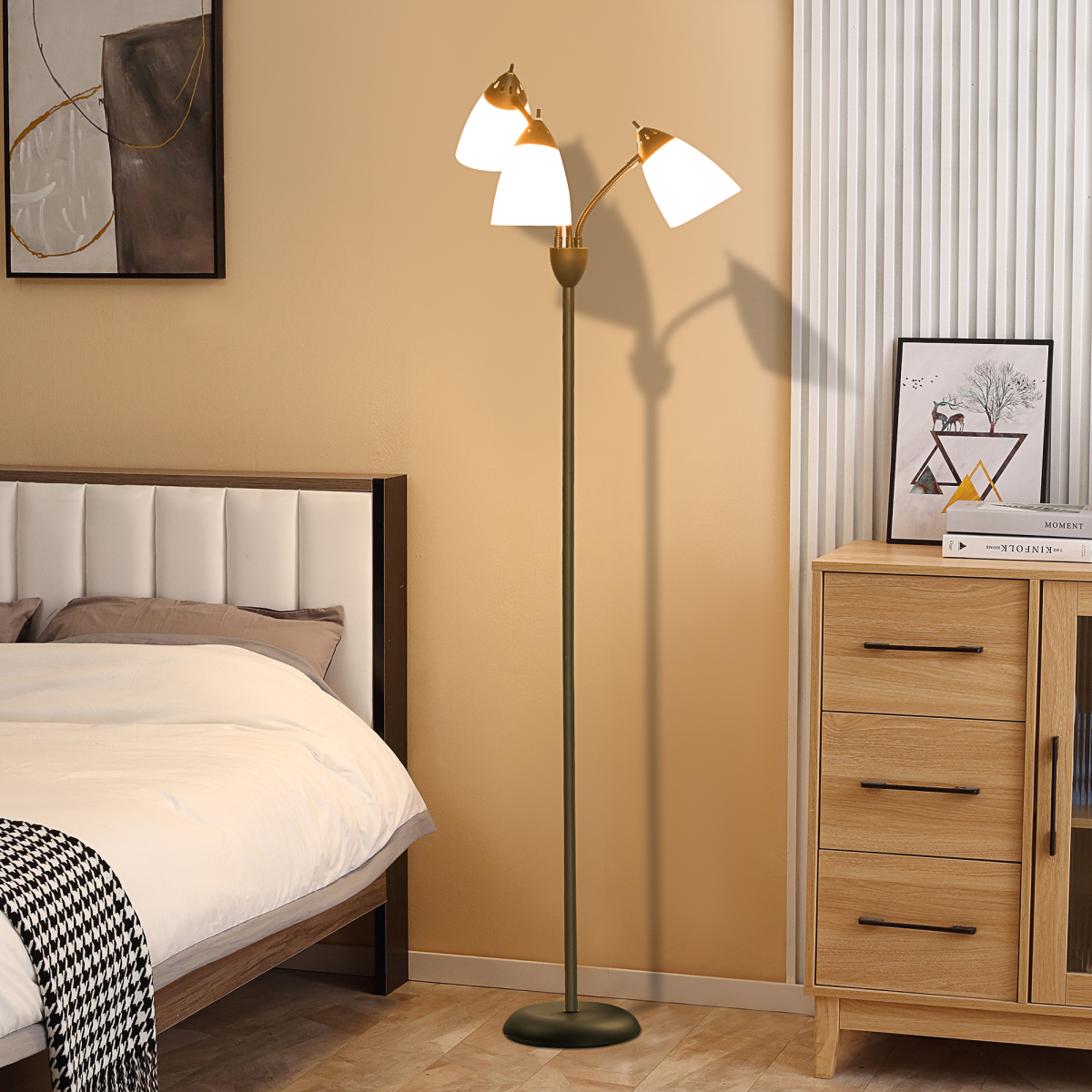 Floor Lamp | 3-Light Arc Tree Standing Lamp for Living Room, Reading Corner & Office | Adjustable Heads, Black Steel, 155cm, E27