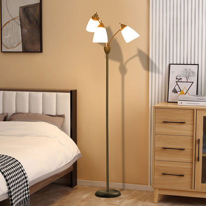 Floor Lamp | 3-Light Arc Tree Standing Lamp for Living Room, Reading Corner & Office | Adjustable Heads, Black Steel, 155cm, E27
