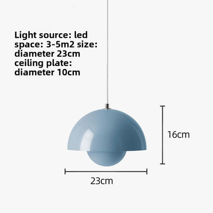 Pendant Light | Nordic Dome Ceiling Lamp for Kitchen Island, Dining Table & Bedside | Metal Bud Shade, Black, White, Grey, Green, Pink or Blue, 23cm