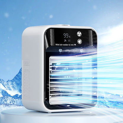 Portable cooling fan water mist feature close-up