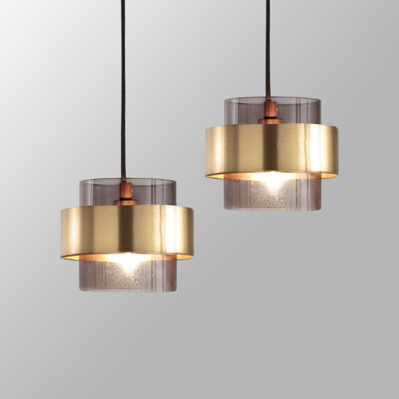 Smoked glass and gold band pendant light – product detail 1