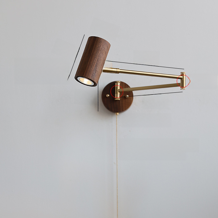 Walnut swing arm wall light with pull cord switch
