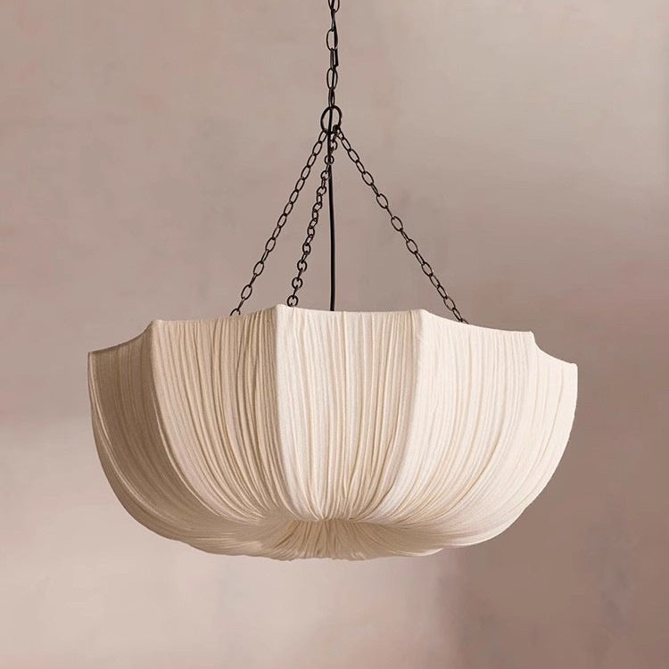 Pendant Light | Pleated Fabric Lotus Ceiling Lamp for Dining Room, Bedroom, Living Room & Hallway | Japanese Cloth Shade, Warm White LED, 40cm
