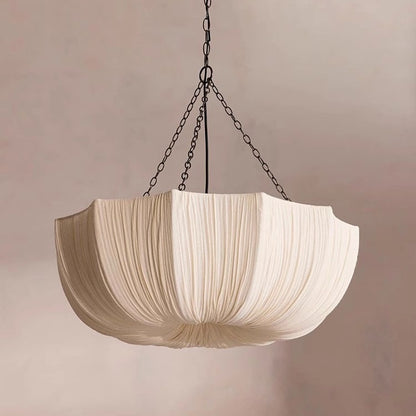 Pendant Light | Pleated Fabric Lotus Ceiling Lamp for Dining Room, Bedroom, Living Room & Hallway | Japanese Cloth Shade, Warm White LED, 40cm