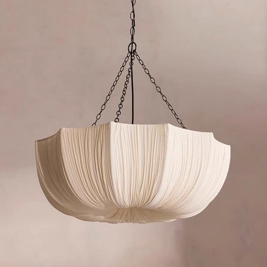 Pendant Light | Pleated Fabric Lotus Ceiling Lamp for Dining Room, Bedroom, Living Room & Hallway | Japanese Cloth Shade, Warm White LED, 40cm