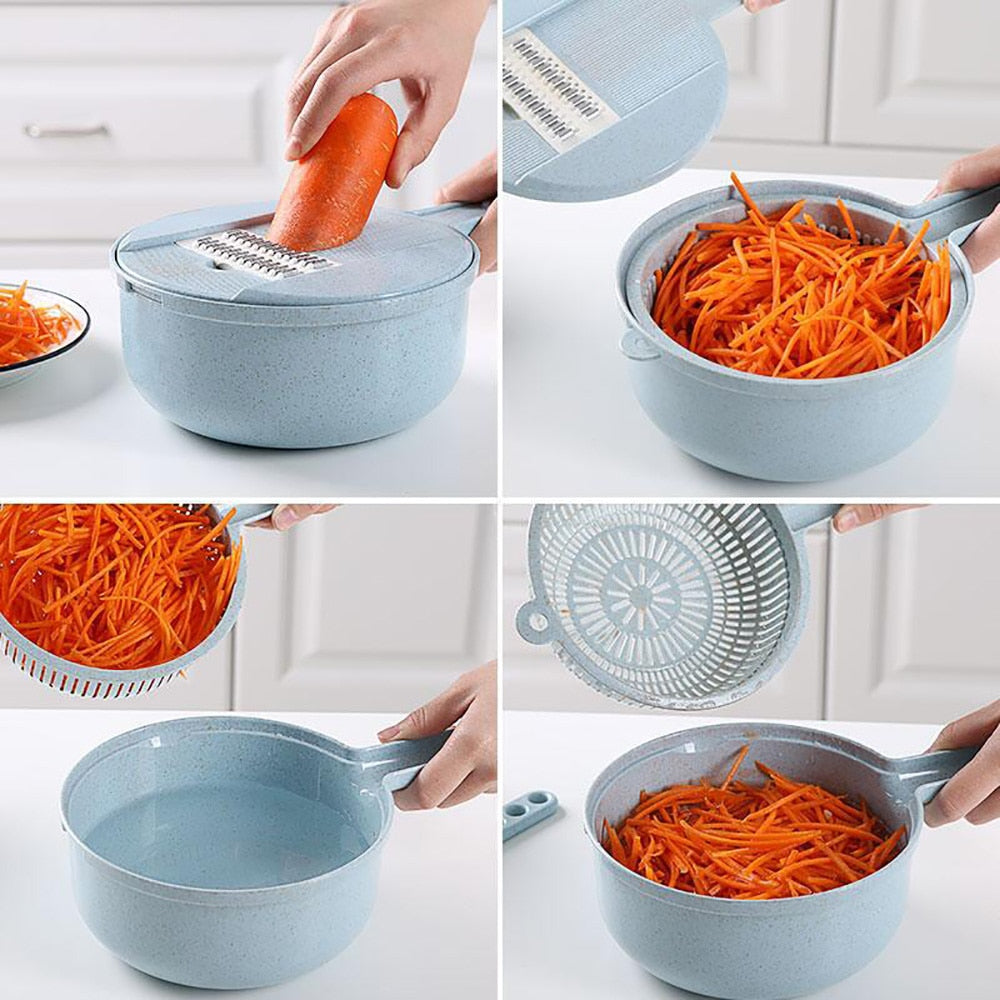 8-in-1 mandoline slicer showing all interchangeable blade attachments